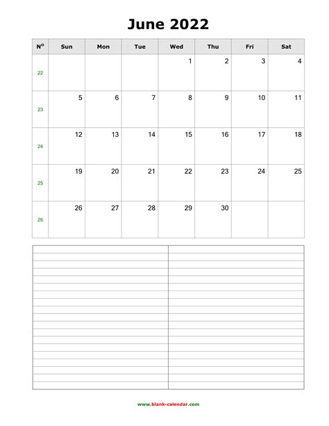 Printable Blank Calendar June 2022