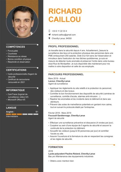 Exemple de CV agent de sécurité (débutant ou confirmé)