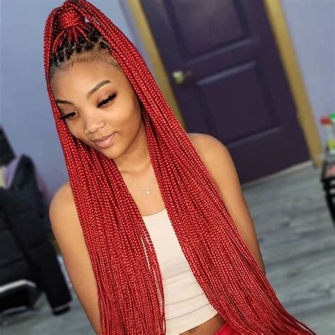 Red Long Braids 🔥🔥🔥 In 2022 African Braids Hairstyles Braided Hairstyles Micro Braids Styles