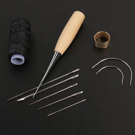 Leather Sewing Needles Stitching Awl Needle Set Thread Thimbles Hand