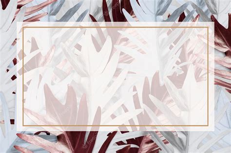 Free Vector Rectangle Frame On Metallic Leaves Patterned Background