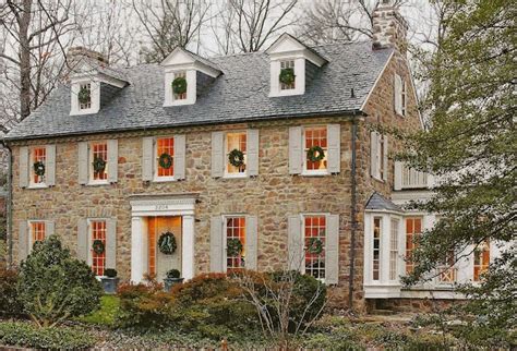 Wreaths Decorate Windows And From Door Colonial House House