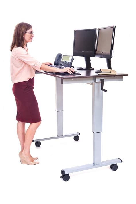 Those are tall office chairs (drafting chairs), leaning drafting chairs are made for standing desks that do not adjust to lower heights. 4. LUXOR Standup-CF48-DW Stand Up Desk, Crank Adjustable ...