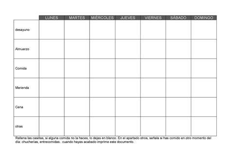 Tabla De Horario Para Imprimir Lunes A Domingo