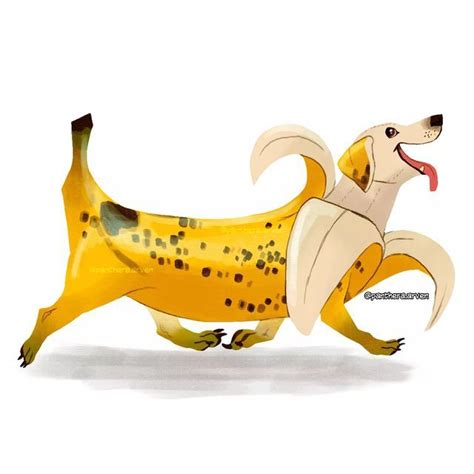 A Banana Shaped Like A Dog With Spots On Its Body And Tail Standing