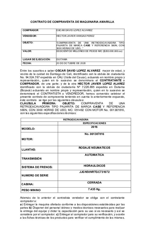 Doc Contrato De Compraventa De Maquinaria Amarilla Yeison Uriel