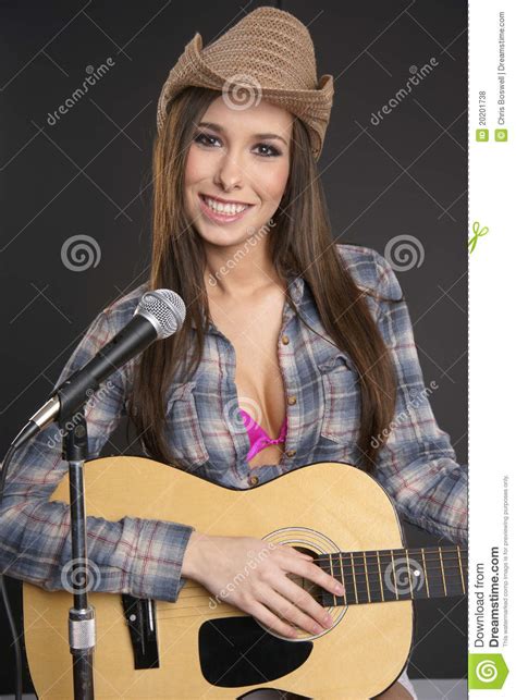 Country Singer Guitar Mic Stand Microphone Royalty Free Stock Photos