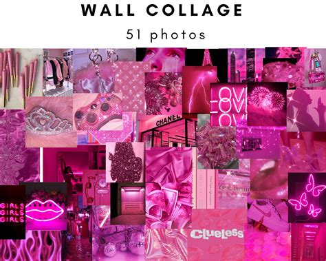 50 hot pink aesthetic wall collage kit digital download etsy