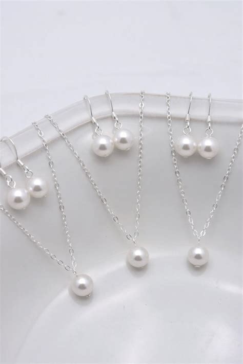 Set Of Bridesmaid Necklace And Earring Sets Pearl Bridesmaid Sets