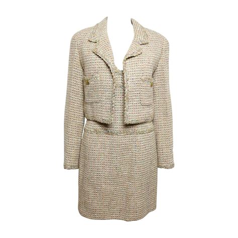 Chanel Gold Tweed Metallic Dress Suit For Sale At 1stdibs
