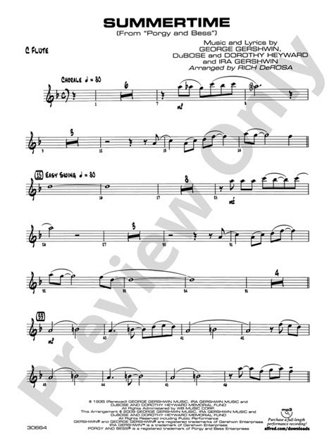 Summertime Flute Flute Part Digital Sheet Music Download