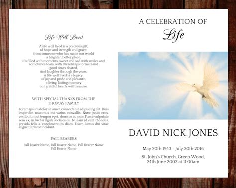 Dove Funeral Template Dove Obituary Template Celebration Of Life