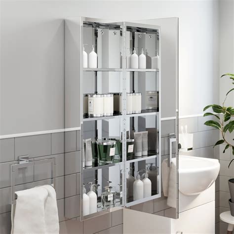 Tall Single Door Bathroom Mirror Cabinet Cupboard Stainless Steel Wall