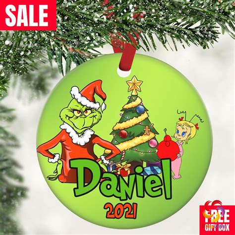 Personalized Grinch Face Christmas Ornament Teeholly