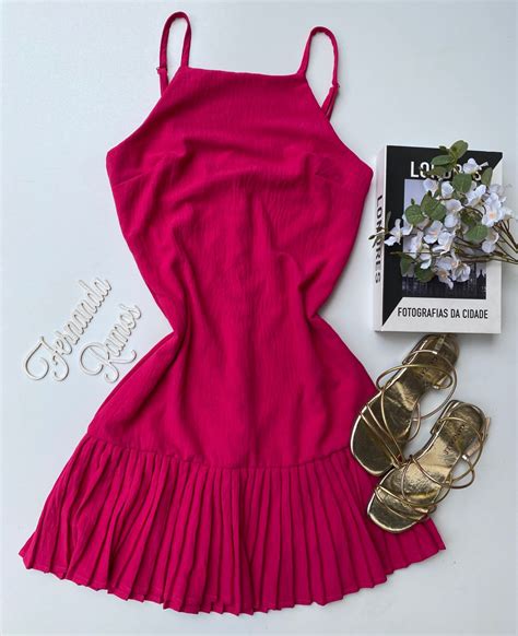 Vestido Curto Sem Bojo Barra Plissada Pink Fernanda Ramos Store