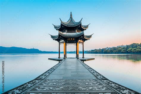 Jixian Pavilion During Sunrise In Hangzhou Zhejiang Province China