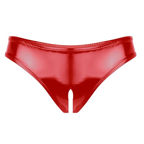 Womens Lingerie Sex Mini Underwear Wet Look Patent Leather Hot Sexy Panties Open Crotch Panties