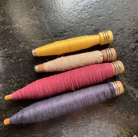 Vintage Wooden Spools With Yarnthread On Eachtextile Mill Etsy Uk