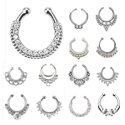 2016 New Silver Fake Nose Ring For Women Fake Body Clip Hoop Medical Titanium Nose Rings