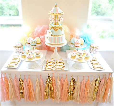 Pink Blue And Gold Carousel Cake Table First Birthday Party Chérie Kelly