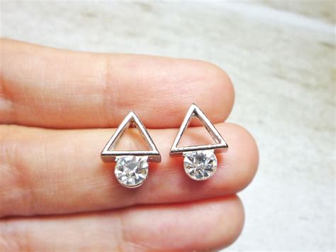 Triangle Stud Earrings Diamond Earrings Sparkle Earring Etsy
