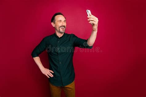 portrait of her she nice attractive trendy confident glad cheerful cheery brunette man taking