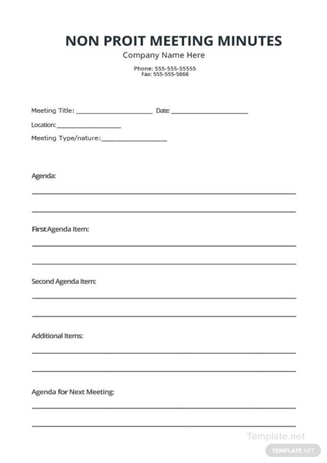 Printable Nonprofit Board Meeting Minutes Template