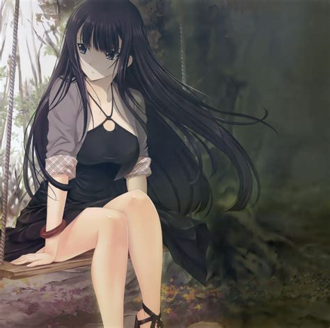 Wallpaper Long Hair Anime Girls Legs Dress Black Hair Black Eyes Heels Yamashiro Kazusa