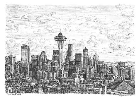 Buy Prints Of Seattle Skyline Drawing City Skylines