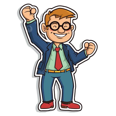 Sticker Happy Businessman Illustration Vector Clipart Successful