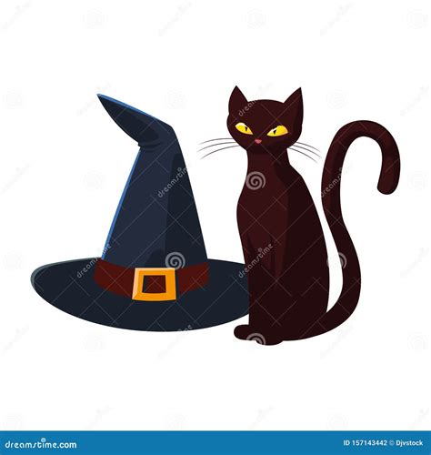 Black Cat Hat Happy Halloween Celebration Stock Illustration