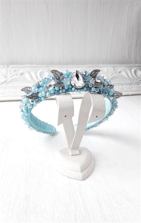 Light Blue Wedding Headband Baroque Headband Queen Tiara Bridal