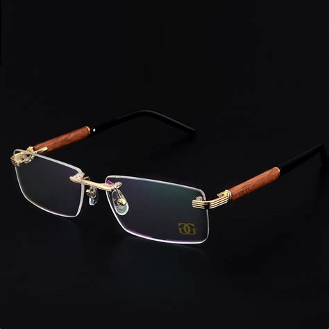 Vazrobe Brand Gold Wood Glasses Frame Men Rimless