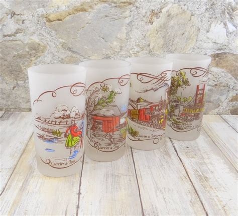 Currier And Ives Frosted Tumblers Hazel Atlas Gay Fad Etsy