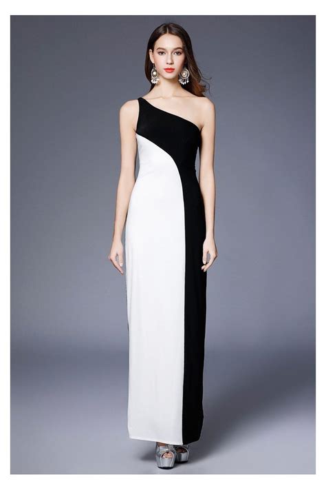 Sheath Black And White One Shoulder Evening Dress 75 Ck641