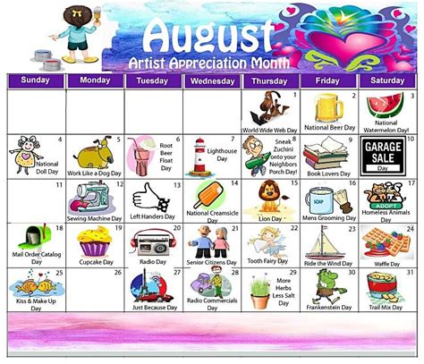 August Random Holiday Calendar Holiday Calendar Unusual Holidays