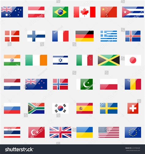 World Flags Vector Collection 36 Detailed Glossy Icons Correct