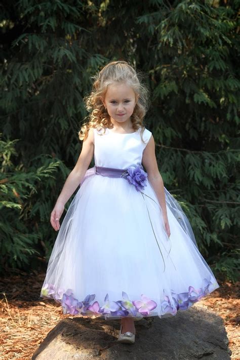 White Purple Flower Girl Dress Tutu Girls Wedding Party Baby Etsy