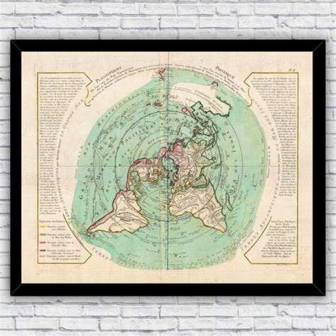Flat Earth World Map 1700s Polar Projections Art Print Size And Frame