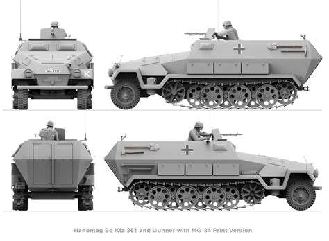 hanomag sd kfz 251 ausf a and gunner with mg 34 3d model 3d printable cgtrader