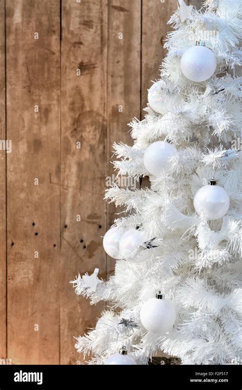 White Christmas Tree On Wooden Background Stock Photo Alamy