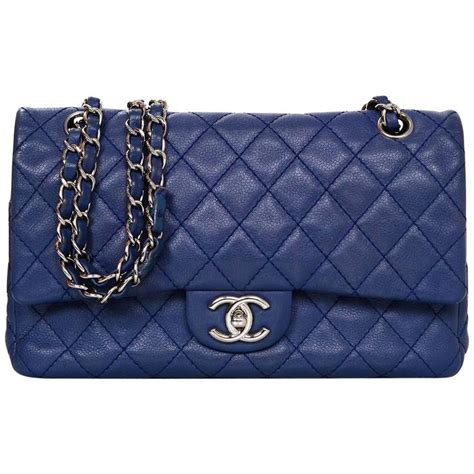 Chanel Blue Caviar Leather 10 Classic Medium Double Flap Bag For Sale