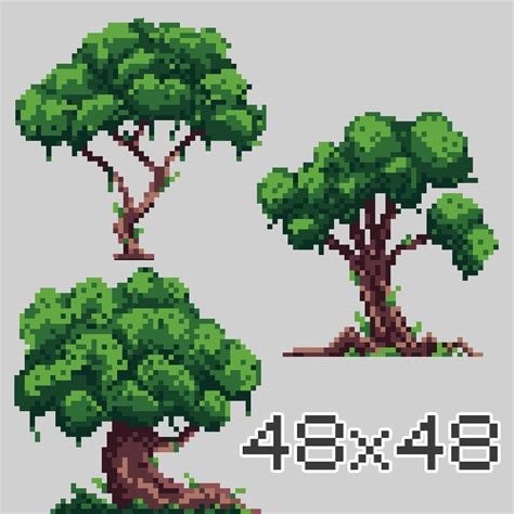 Free 48x48 Pixel Art Trees 16x32 Trees By Graph Script Dev