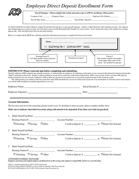 Employee Direct Deposit Enrollment Form Template