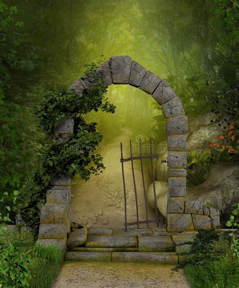 Magische Tor Fantasie Forest Path Stockfoto Bild Von