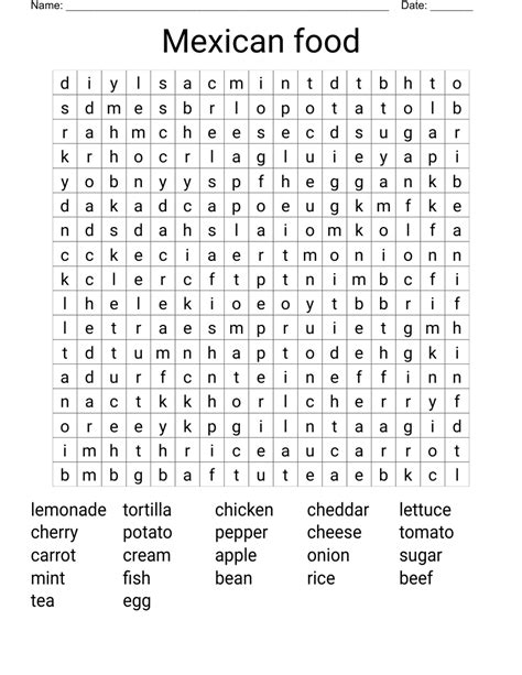 Mexican Food Word Search Wordmint