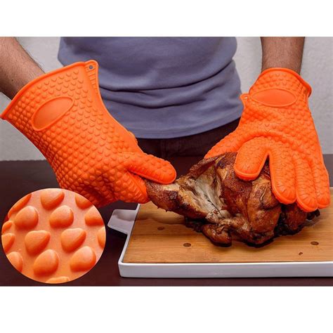 cooking and bbq barbecue gloves not hot heat resistant silicone protective insulated oven pulled
