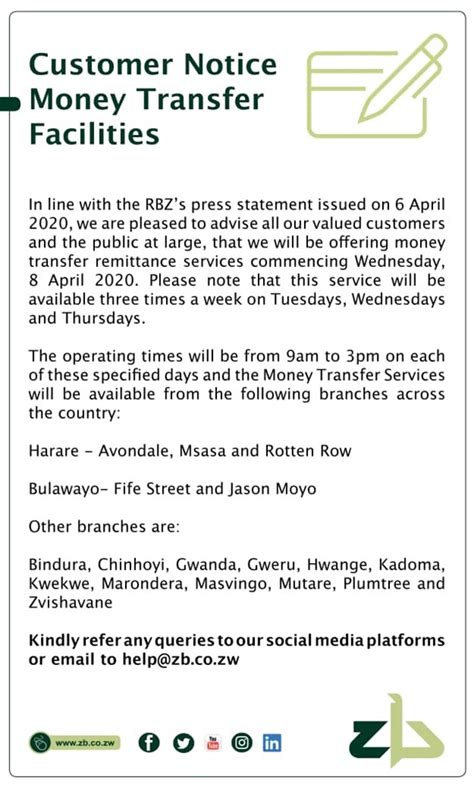 And this is not going to change. Customer Notice Money Transfer Facilities - ZB Bank