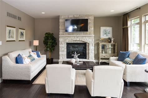 Neutral Living Room With Pop Of Blue Staged By Inhance It In 2020