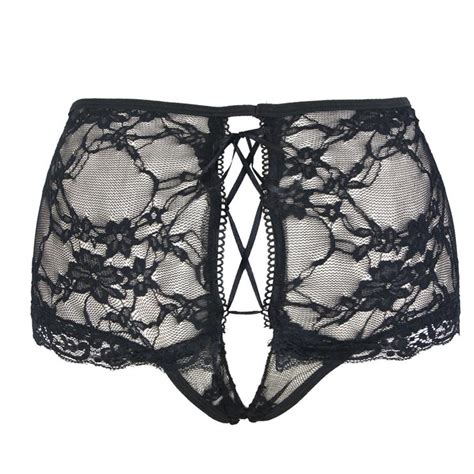 Sexy Black Open Crotch Lace Up Lace Plus Size Panty Lingeriw Underwear Pt17531